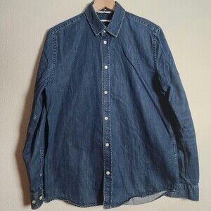 Samsøe Samsøe Shirt Mens Medium Denim Blue Long Sleeve Button Up Regular Fit